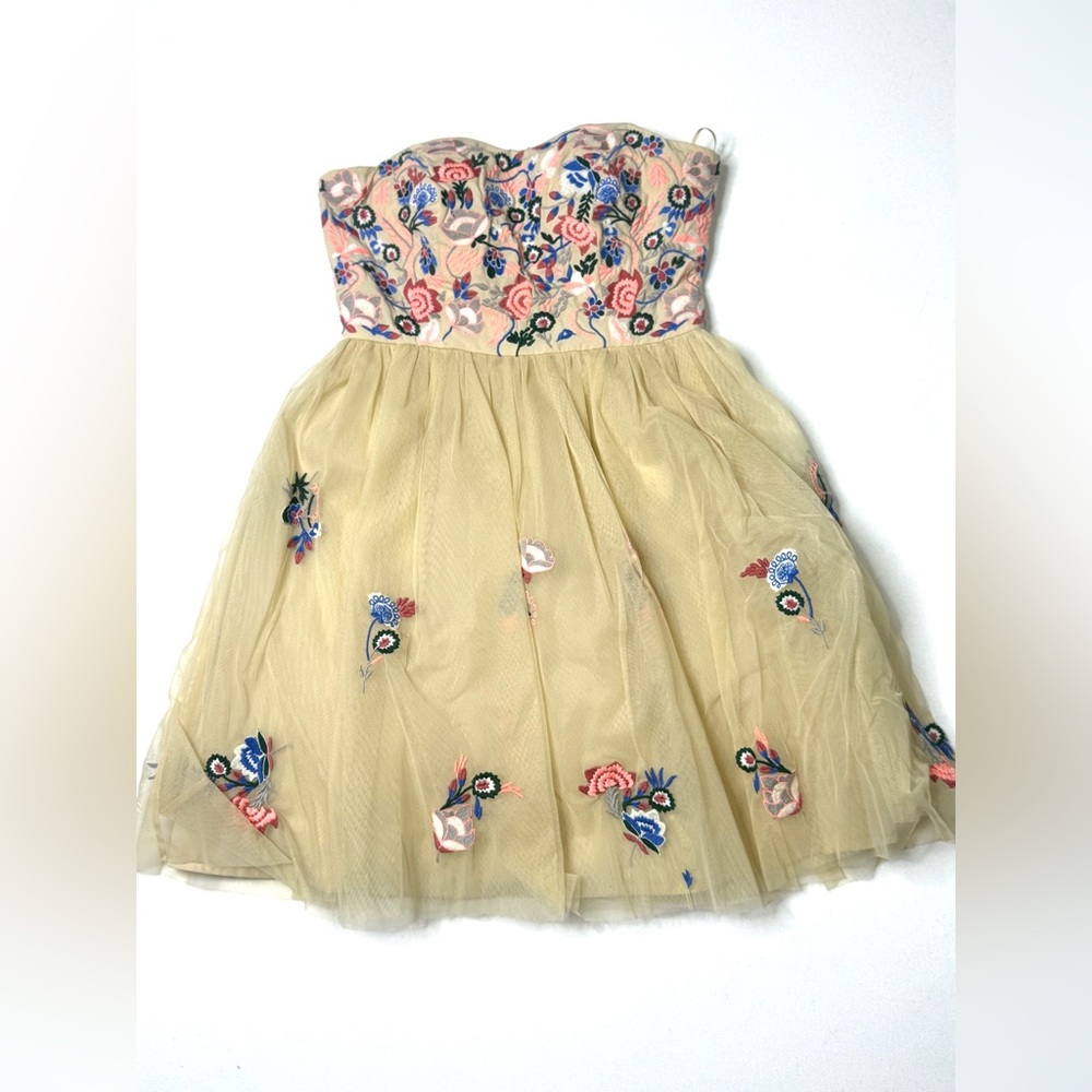Anthropologie Geode Strapless Floral Corset Lace up Embroidered Tulle Dress Sz S - Picture 3 of 12
